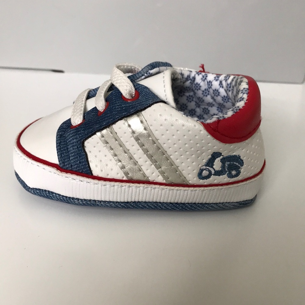 Mayoral red, white, blue, scooter newborn shoes